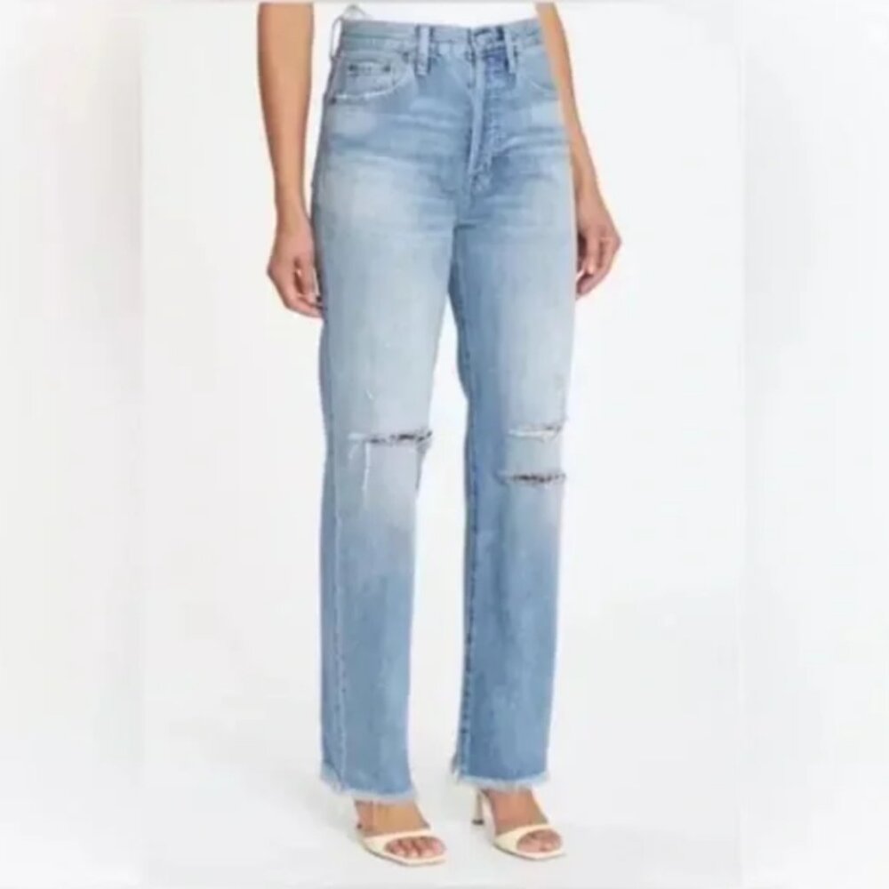 Pistola Cassie Distressed High Rise Straight Leg Jean Button Fly Size 27